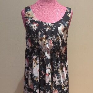 materity Floral Scoop Neck Sleeveless Women’s Dress- Black Floral